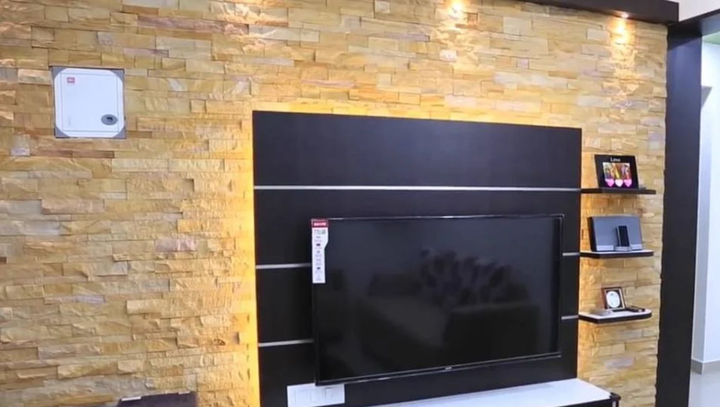 Modern sandstone wall panel installed on a villa exterior facade